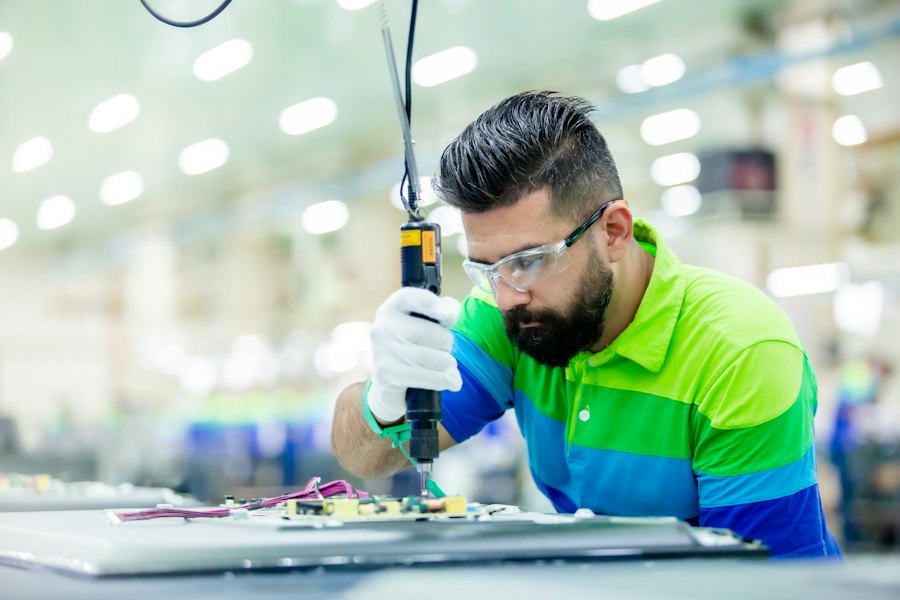 Technician working on production equipment